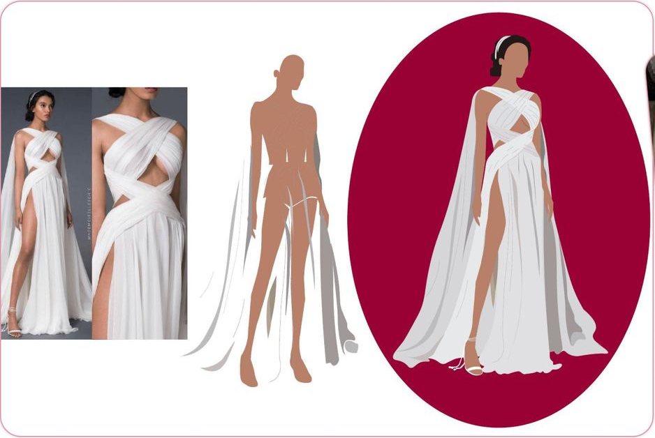 Digital illustration of a draped gown